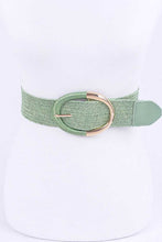 Load image into Gallery viewer, Green Oval Buckle Faux Straw Elastic Belt