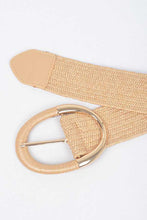 Load image into Gallery viewer, Green Oval Buckle Faux Straw Elastic Belt