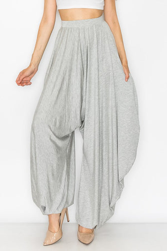 Chic Grey High Waist Draped Harem Loose Fit Pants