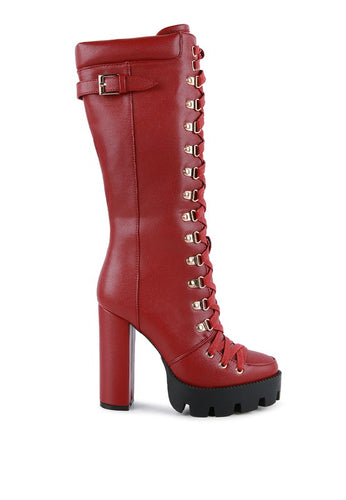 Magnolia Red Lace Up Combat Boot