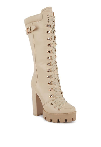 Magnolia Beige Lace Up Combat Boot