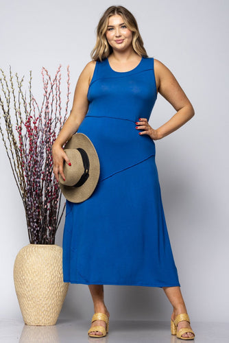 Plus Size Soft Jersey Knit Blue Maxi Dress