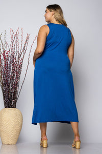 Plus Size Soft Jersey Knit Blue Maxi Dress