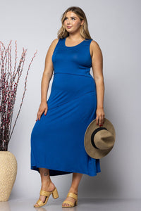 Plus Size Soft Jersey Knit Blue Maxi Dress