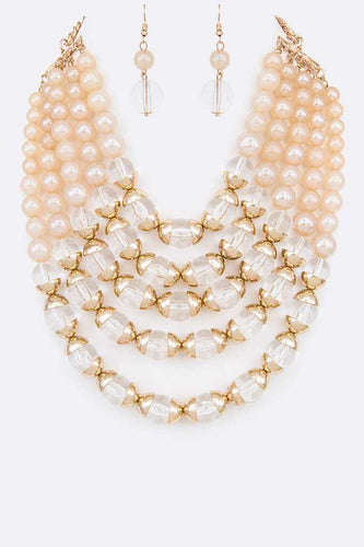 Gold Coated Resin Beads Statement Layer Necklace Set