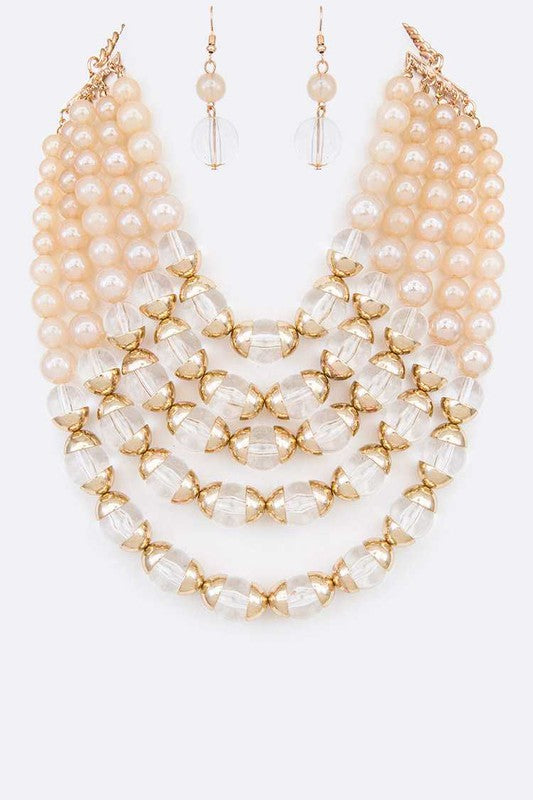 Coated Resin Beads Statement Layer Necklace Set