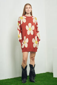 Happy Face Knit Loose Fit Flower Sweater