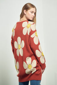 Happy Face Knit Loose Fit Flower Sweater