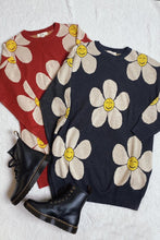 Load image into Gallery viewer, Happy Face Knit Loose Fit Flower Sweater