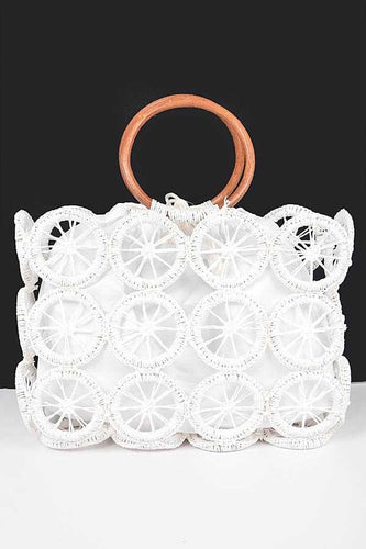 O Ring Handle Weaved Straw White Summer Bag