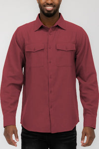 Men's Khaki Long Sleeve Solid Flannel Shirt