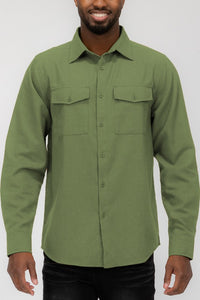 Men's Khaki Long Sleeve Solid Flannel Shirt