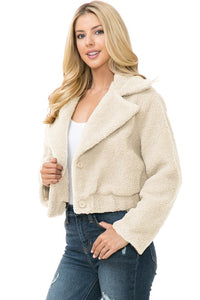 Women's Faux Fur Cropped Mauve Teddy Jacket