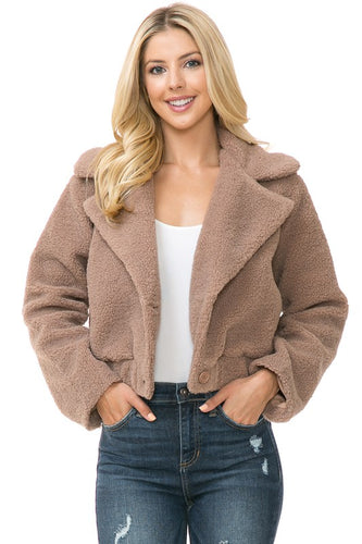 Women's Faux Fur Cropped Mauve Teddy Jacket