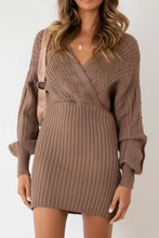 Load image into Gallery viewer, Cozy Knit Wrap Style Mocha Brown Batwing Sweater Mini Dress