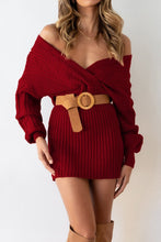 Load image into Gallery viewer, Cozy Knit Wrap Style Burgundy Red Batwing Sweater Mini Dress