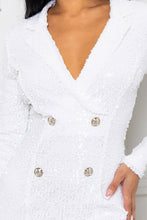 Load image into Gallery viewer, White Sequin Double Breasted Long Sleeve Mini Dress