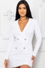 Load image into Gallery viewer, White Sequin Double Breasted Long Sleeve Mini Dress