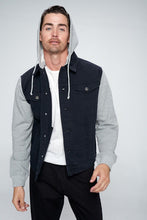 Load image into Gallery viewer, Men&#39;s Black Denim Jacket with Fleece Hood