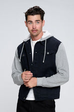 Load image into Gallery viewer, Men&#39;s Black Denim Jacket with Fleece Hood