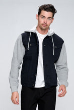 Load image into Gallery viewer, Men&#39;s Black Denim Jacket with Fleece Hood