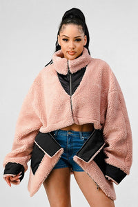 Athina Blush Oversized Sherpa with Contrast Jacket