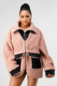 Athina Blush Oversized Sherpa with Contrast Jacket