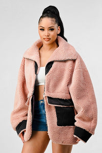 Athina Blush Oversized Sherpa with Contrast Jacket