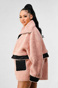 Athina Blush Oversized Sherpa with Contrast Jacket