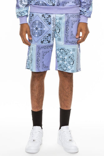 Men's Light Blue Paisley Bandana Print Shorts