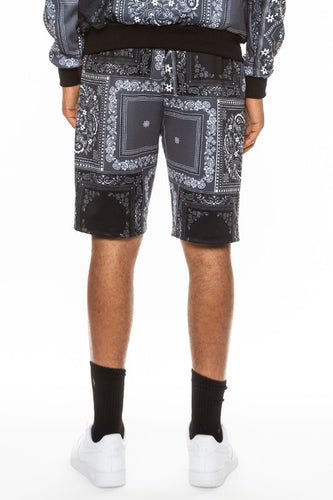 Men's Black Paisley Bandana Print Shorts