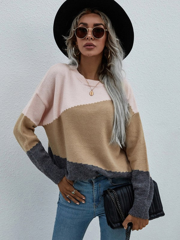 Long Sleeve Pink Round Neck Sweater