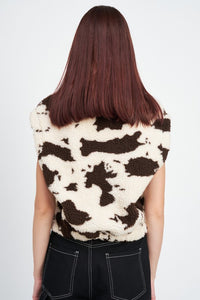 Soft Faux Fur Sleeveless Cow Print Vest