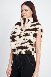 Soft Faux Fur Sleeveless Cow Print Vest