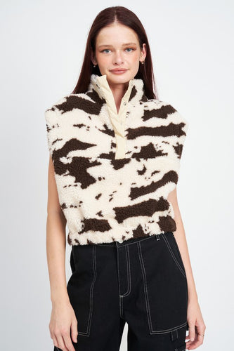 Soft Faux Fur Sleeveless Cow Print Vest