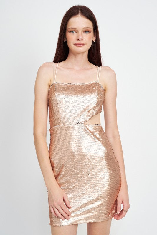 Crushed Sequin Rusted Ivory Cami Mini Dress