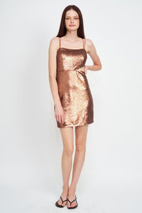 Crushed Sequin Rusted Gold Cami Mini Dress