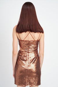 Crushed Sequin Rusted Gold Cami Mini Dress