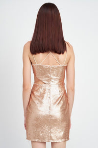 Crushed Sequin Rusted Ivory Cami Mini Dress