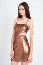 Load image into Gallery viewer, Crushed Sequin Rusted Gold Cami Mini Dress