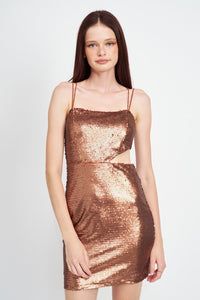 Crushed Sequin Rusted Ivory Cami Mini Dress