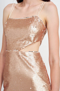 Crushed Sequin Rusted Gold Cami Mini Dress