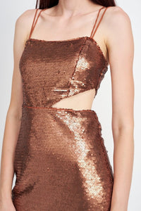 Crushed Sequin Rusted Ivory Cami Mini Dress