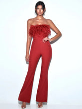 Load image into Gallery viewer, Elegant Black Strapless Feathered Jumpsuit