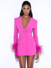 Load image into Gallery viewer, Beauty Classic Pink Feather Trim Blazer Dress