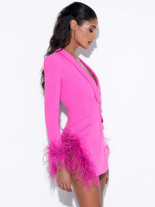 Beauty Classic Pink Feather Trim Blazer Dress