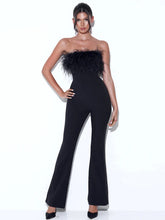 Load image into Gallery viewer, Elegant Black Strapless Feathered Jumpsuit