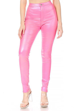 Pink Metallic Coated High Waist Pants