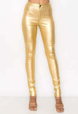 Gold Metallic Coated High Waist Pants