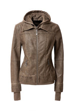 Load image into Gallery viewer, Women&#39;s Hooded Faux Leather Jacket